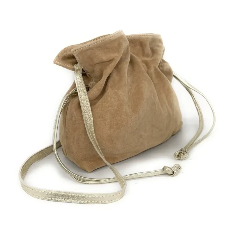 Sac bourse en daim CHENOA Taupe clair