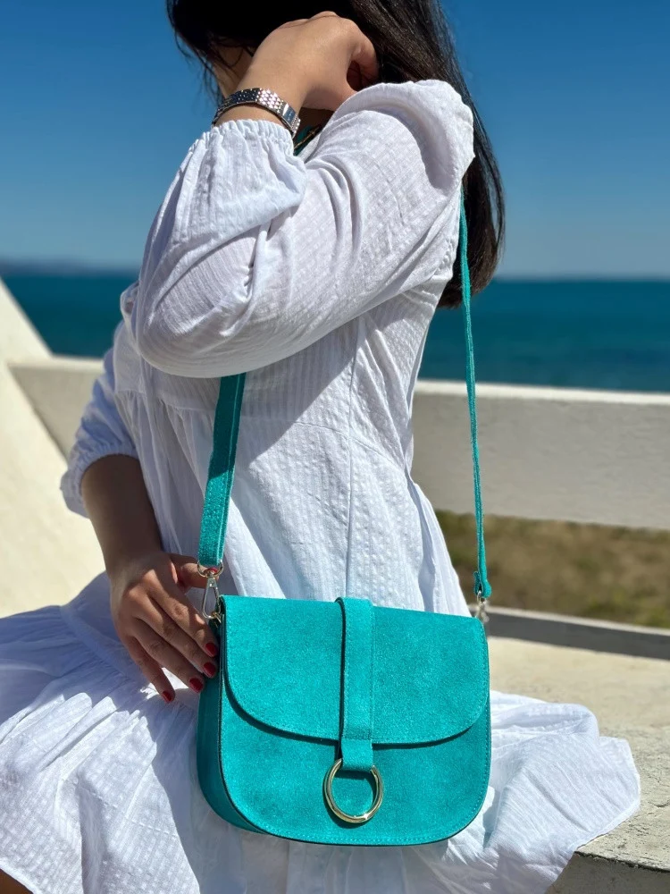 Sac besace en daim VELVET Bleu turquoise