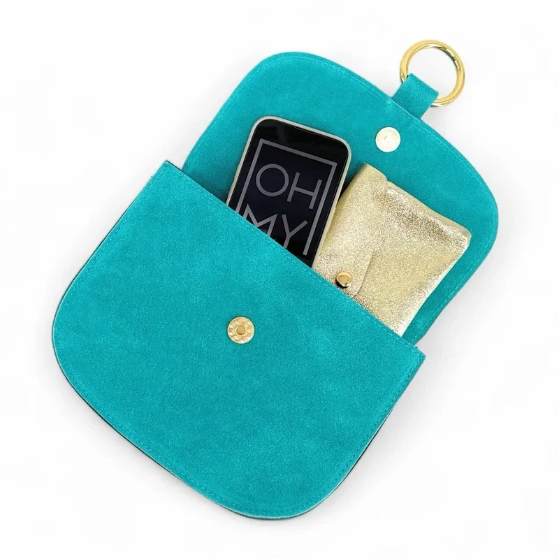 Sac besace en daim VELVET Bleu turquoise