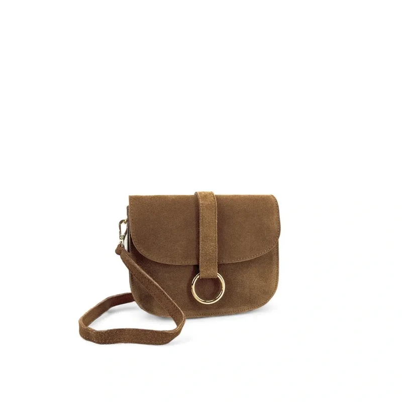 Sac besace en daim VELVET Taupe foncé