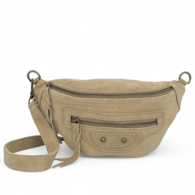 Sac banane en daim LOUKA Taupe