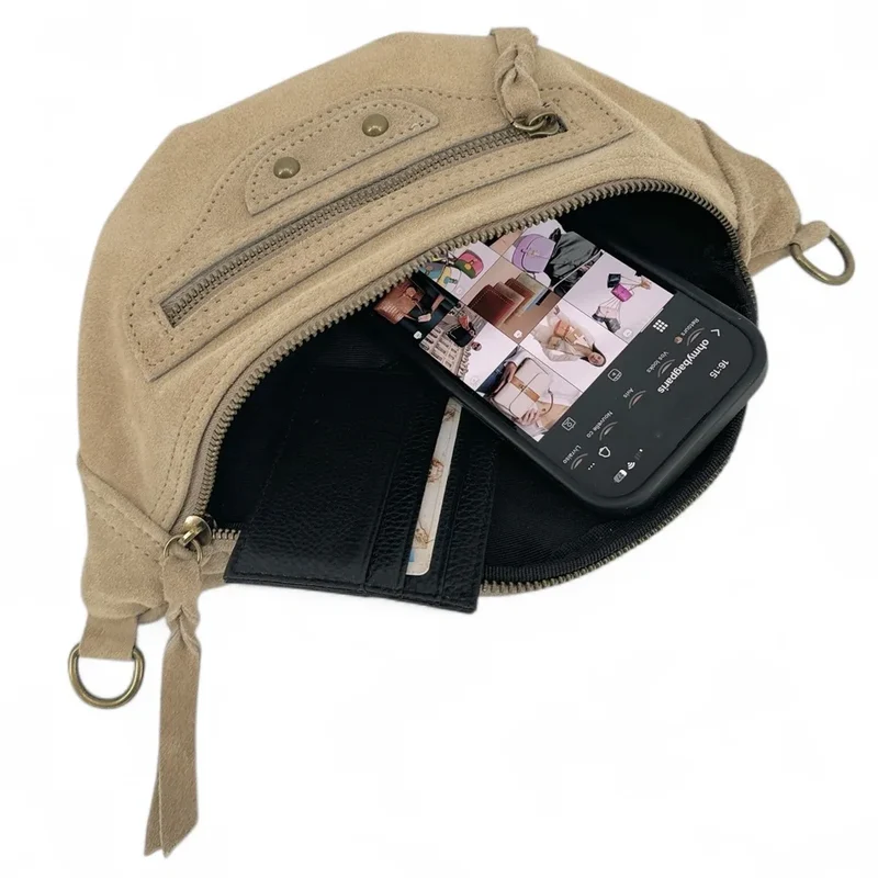 Sac banane en daim LOUKA Taupe