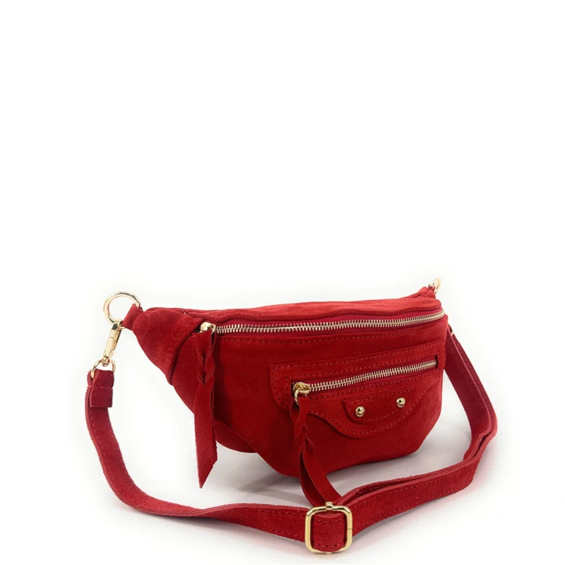 Sac banane en daim LOUKA Rouge coquelicot