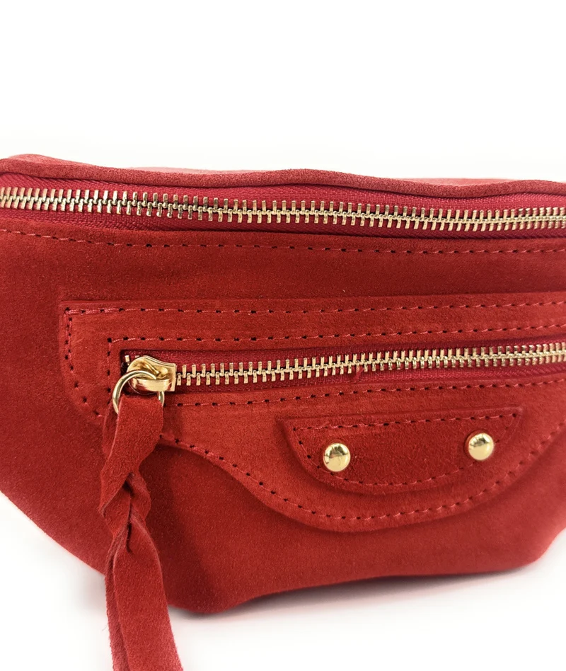 Sac banane en daim LOUKA Rouge coquelicot