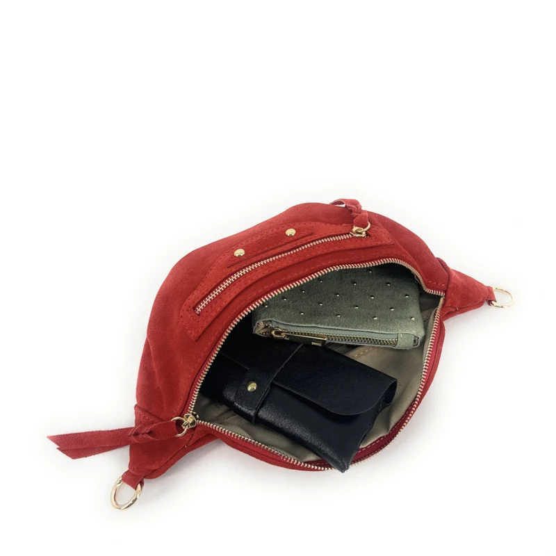 Sac banane en daim LOUKA Rouge coquelicot