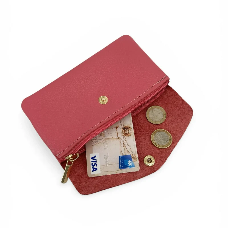Pochette porte-monnaie en cuir grainé COMPO Rouge pastèque