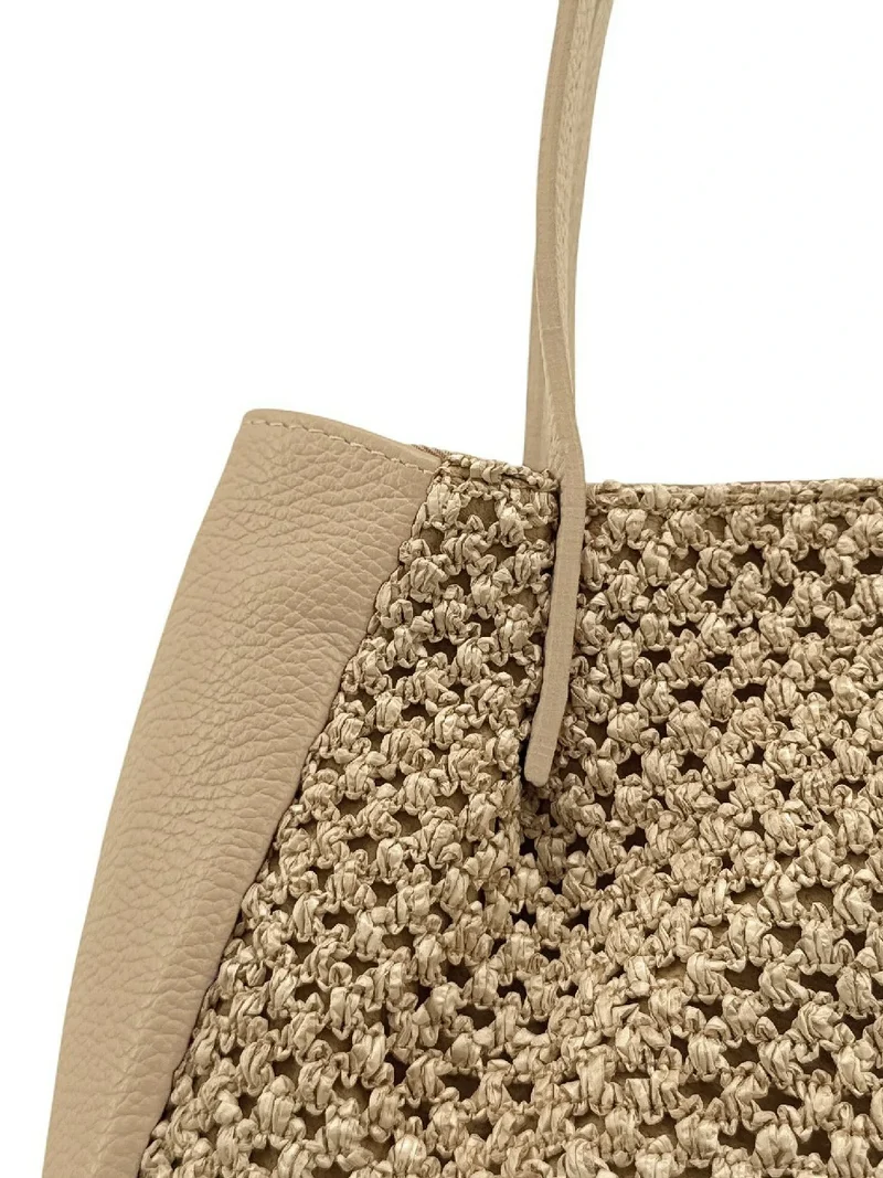 Sac cabas en cuir grainé et raphia OXANE Taupe