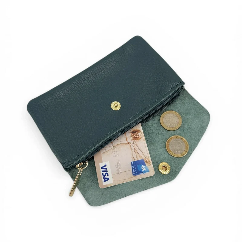 Pochette porte-monnaie en cuir grainé COMPO Vert forêt noire
