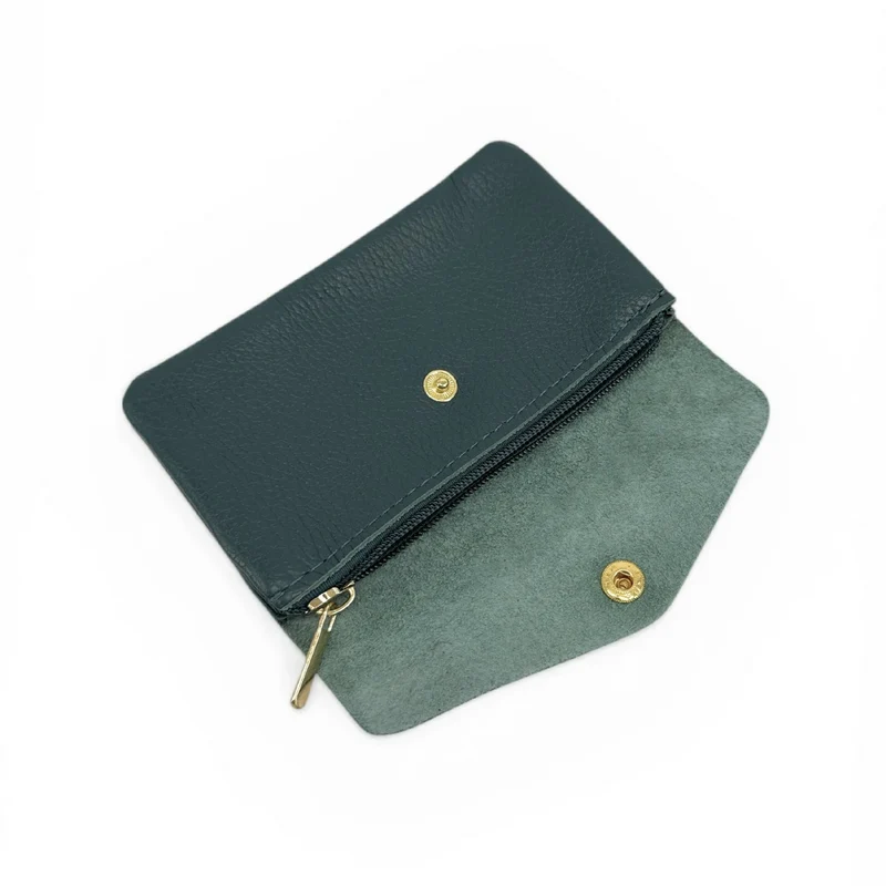 Pochette porte-monnaie en cuir grainé COMPO Vert forêt noire