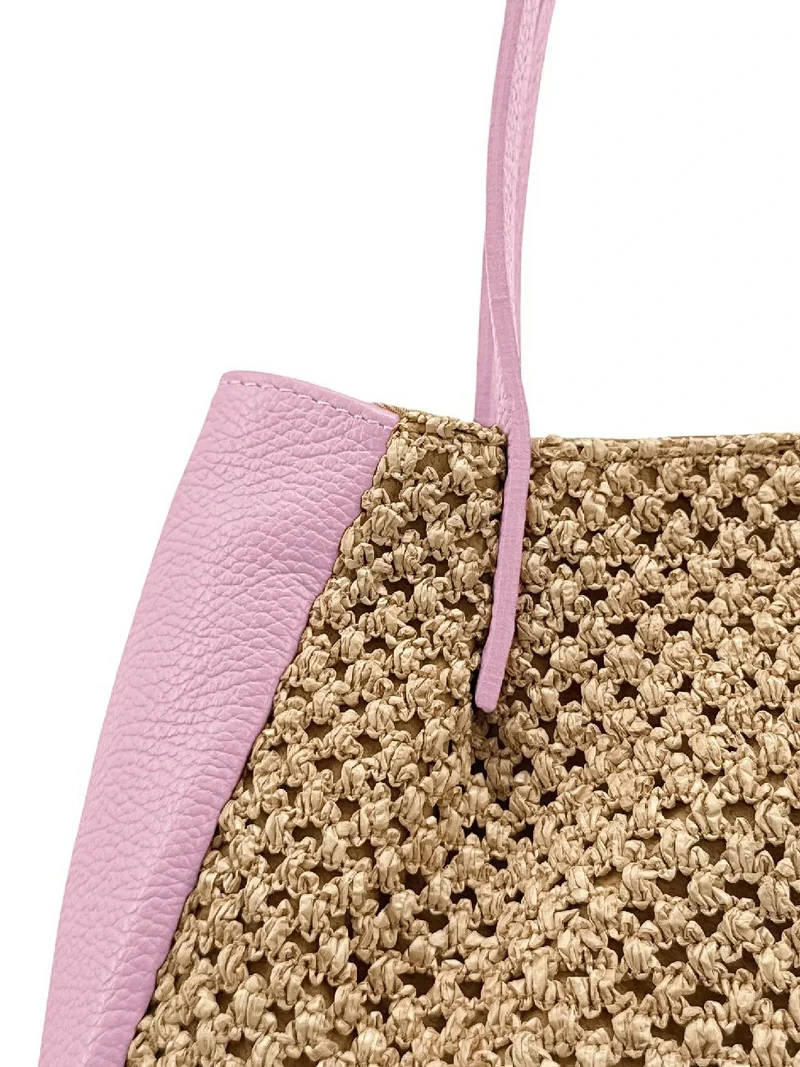 Sac cabas en cuir grainé et raphia OXANE Rose pastel