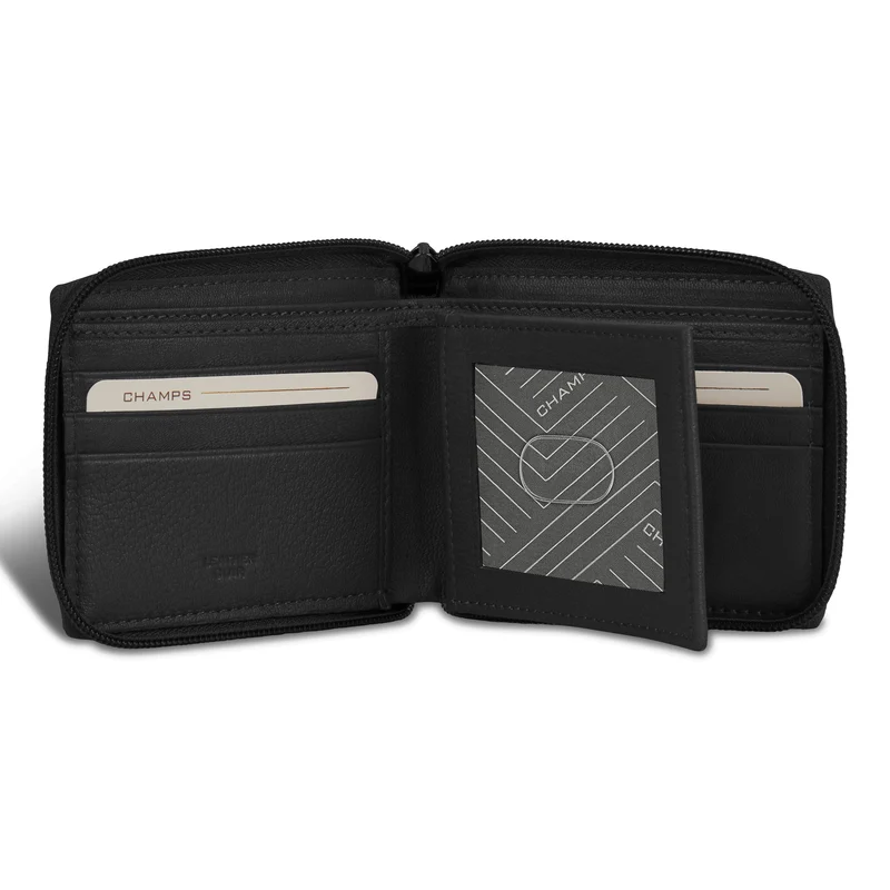 Onyx / Leather Zip Around Wallet *Drop Ship*