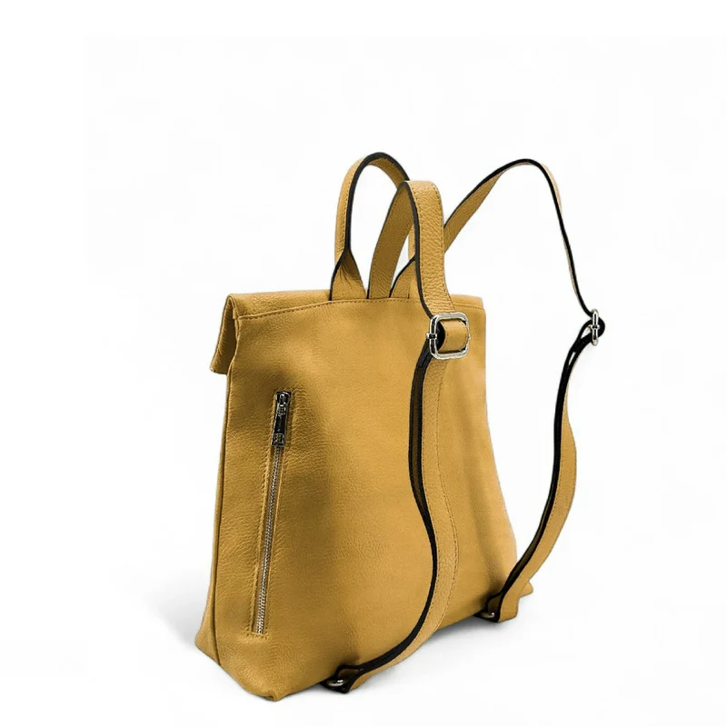 Sac à dos antivol en cuir grainé DORA Jaune tournesol