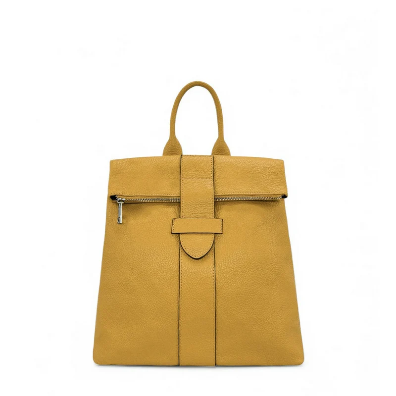 Sac à dos antivol en cuir grainé DORA Jaune tournesol