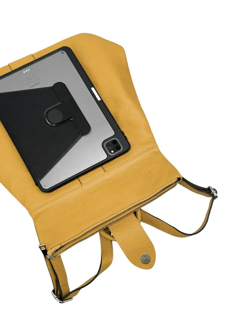 Sac à dos antivol en cuir grainé DORA Jaune tournesol