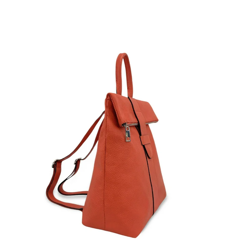 Sac à dos antivol en cuir grainé DORA Mandarine