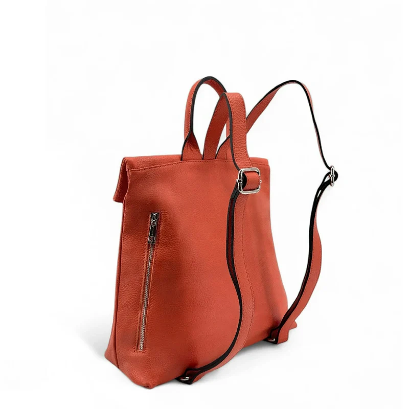Sac à dos antivol en cuir grainé DORA Mandarine