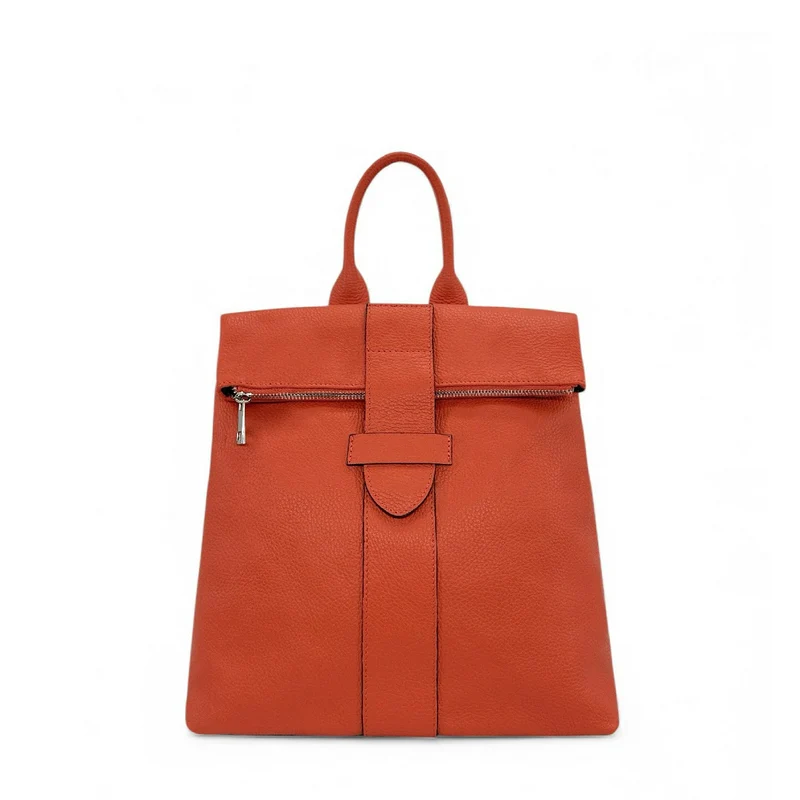 Sac à dos antivol en cuir grainé DORA Mandarine
