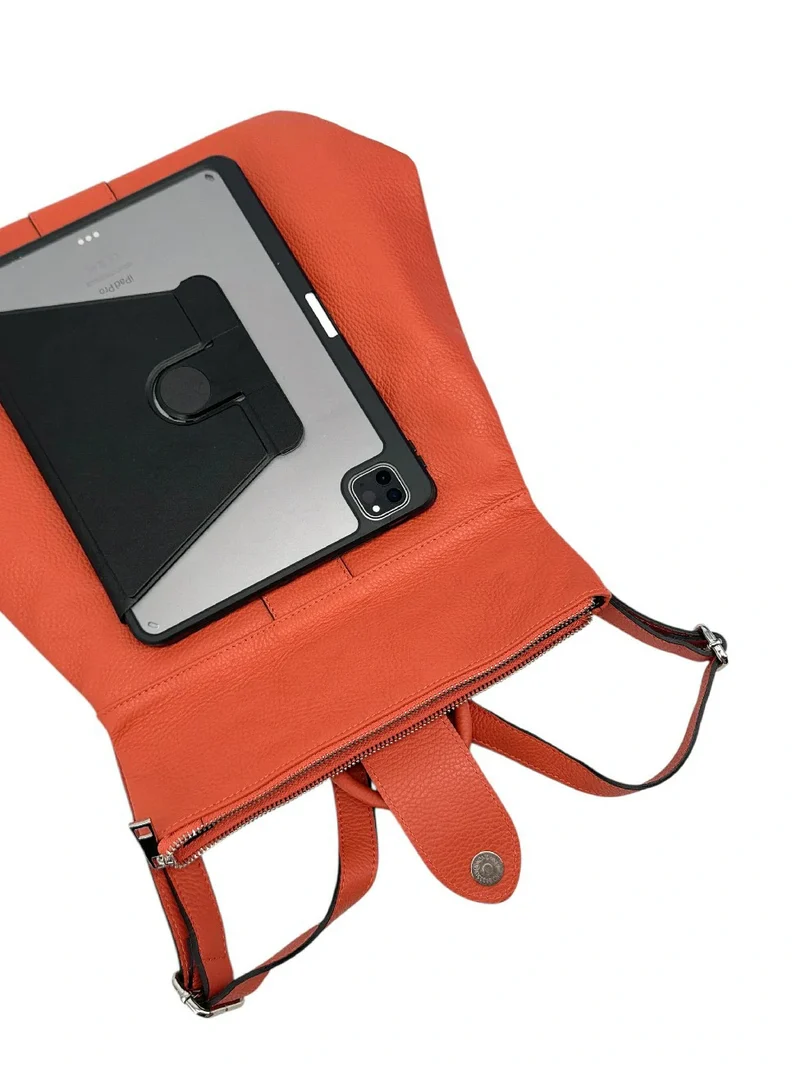 Sac à dos antivol en cuir grainé DORA Mandarine
