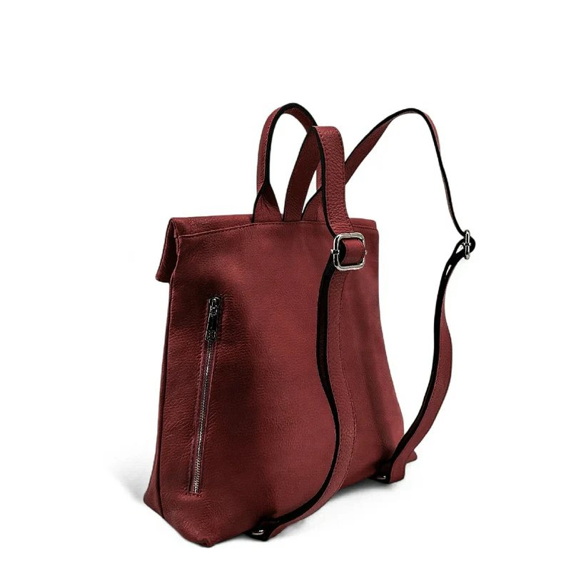 Sac à dos antivol en cuir grainé DORA Rouge foncé