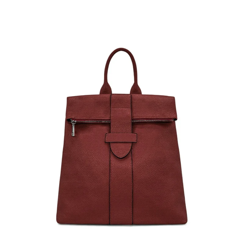 Sac à dos antivol en cuir grainé DORA Rouge foncé