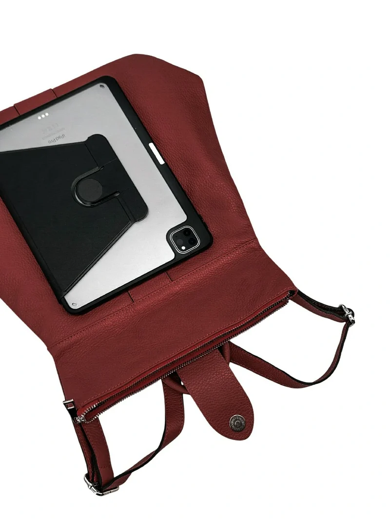 Sac à dos antivol en cuir grainé DORA Rouge foncé
