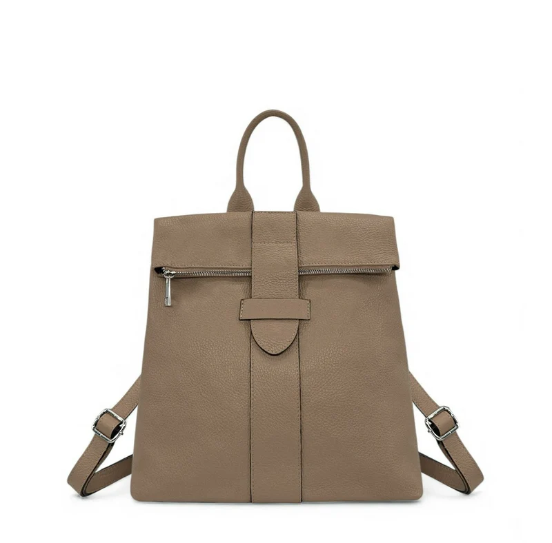 Sac à dos antivol en cuir grainé DORA Taupe foncé