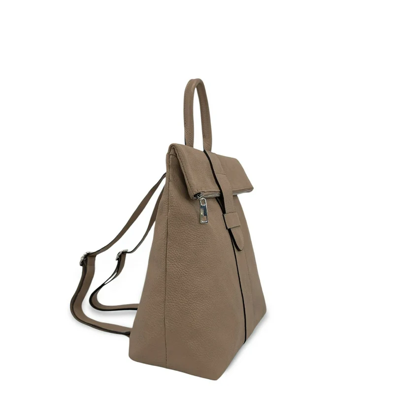 Sac à dos antivol en cuir grainé DORA Taupe foncé