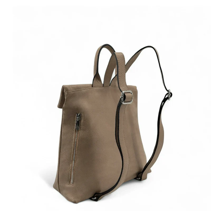 Sac à dos antivol en cuir grainé DORA Taupe foncé