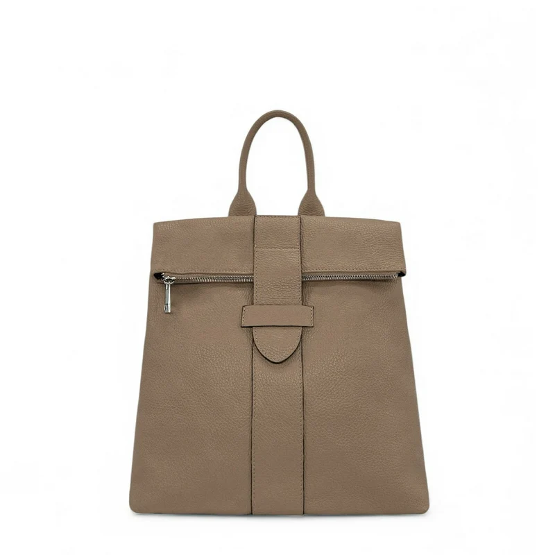 Sac à dos antivol en cuir grainé DORA Taupe foncé