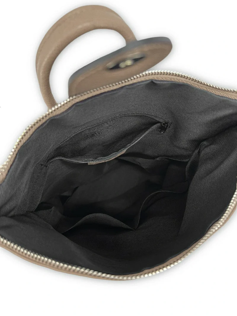 Sac à dos antivol en cuir grainé DORA Taupe foncé