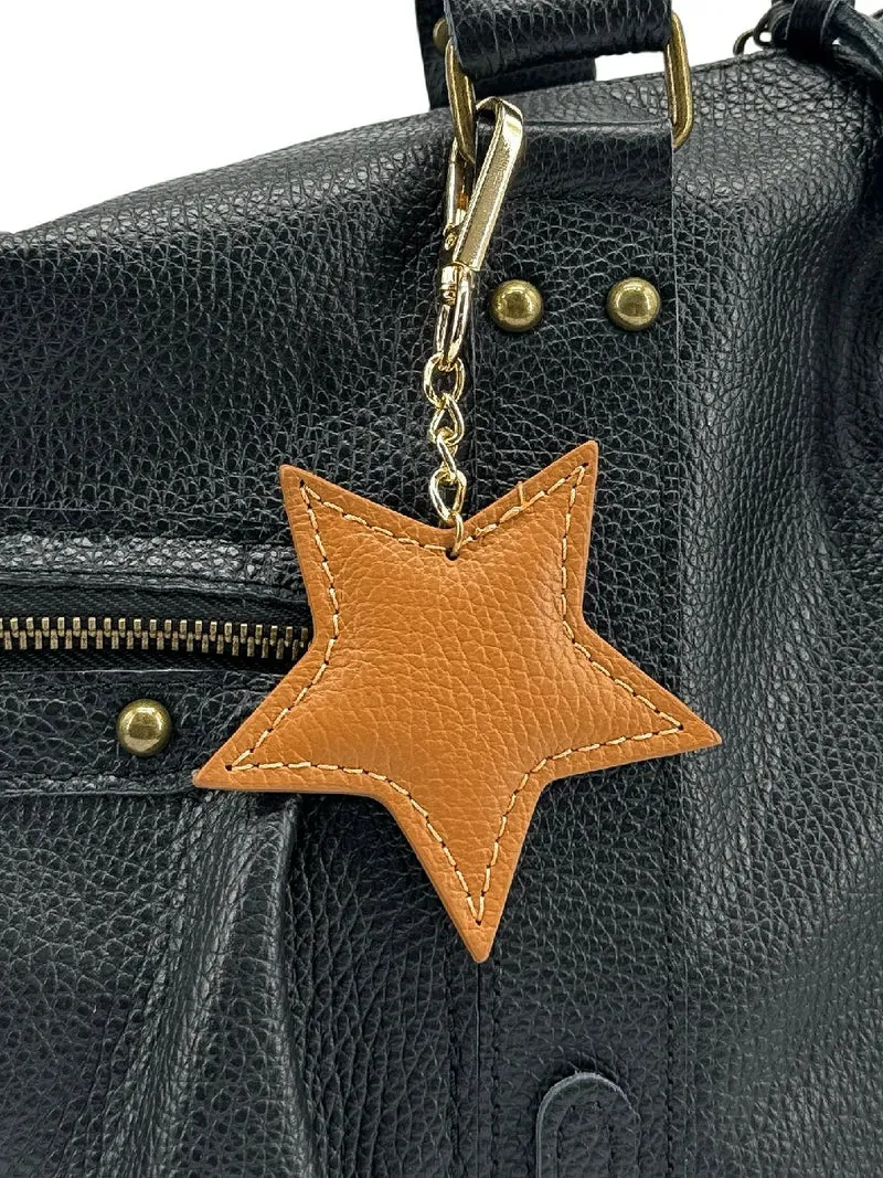 Porte-clés en cuir grainé ETOILE Camel