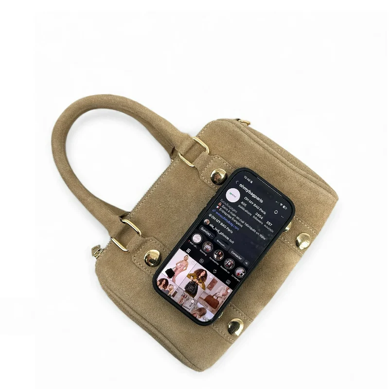 Mini sac bowling en daim DJODY Taupe clair