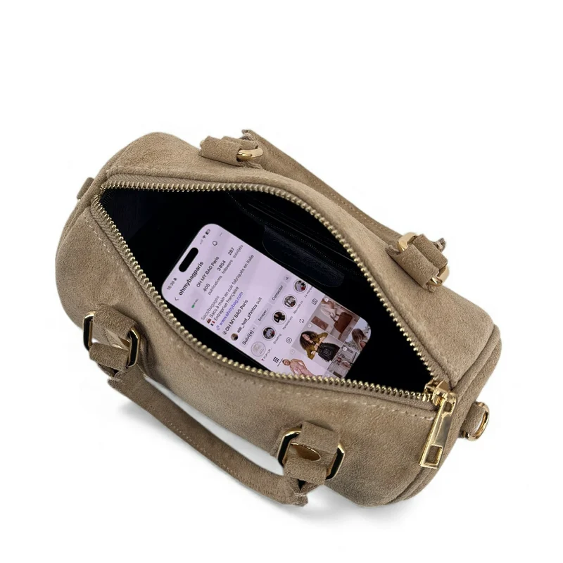 Mini sac bowling en daim DJODY Taupe clair