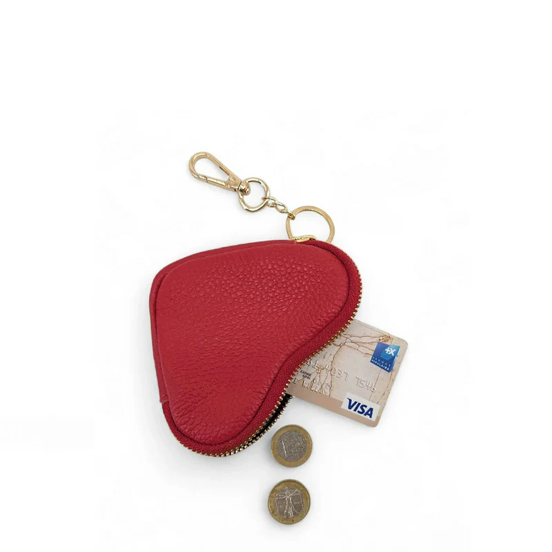 Porte-monnaie porte-clés en cuir grainé SWEETIE Rouge intense