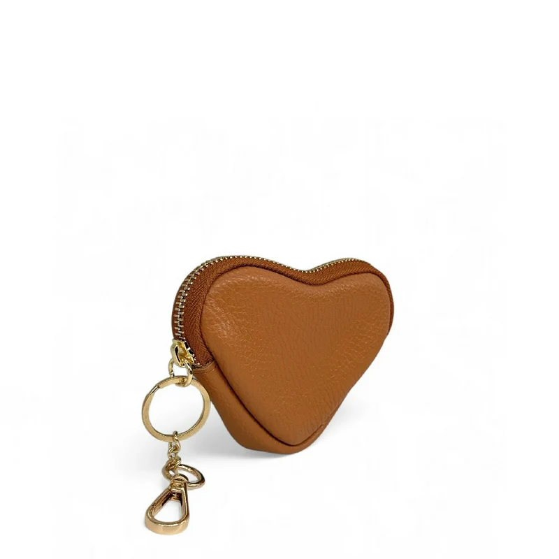 Porte-monnaie porte-clés en cuir grainé SWEETIE Camel foncé