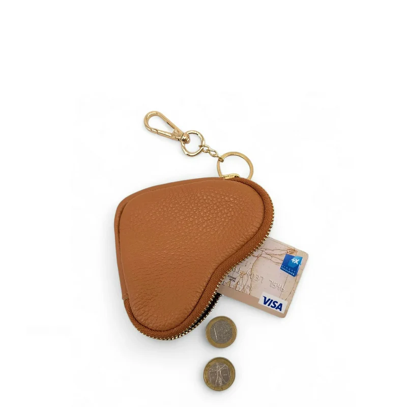 Porte-monnaie porte-clés en cuir grainé SWEETIE Camel foncé