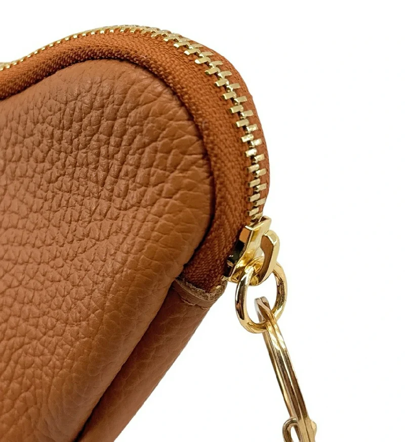 Porte-monnaie porte-clés en cuir grainé SWEETIE Camel foncé