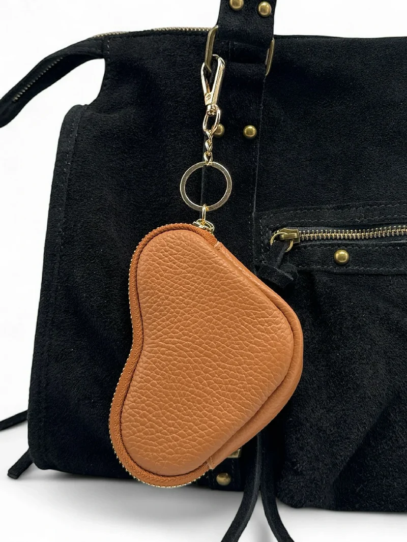 Porte-monnaie porte-clés en cuir grainé SWEETIE Camel foncé