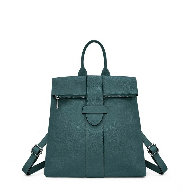 Sac à dos antivol en cuir grainé DORA Vert canard