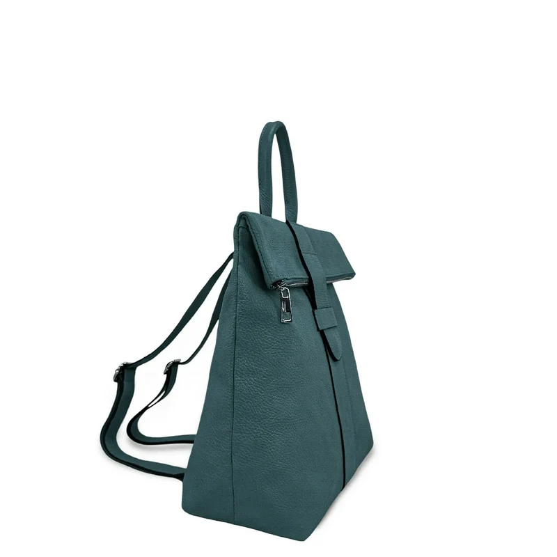 Sac à dos antivol en cuir grainé DORA Vert canard