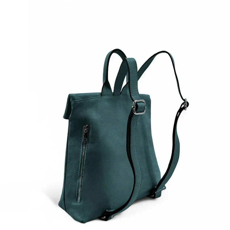 Sac à dos antivol en cuir grainé DORA Vert canard