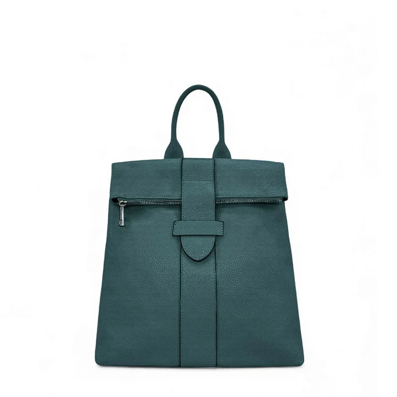 Sac à dos antivol en cuir grainé DORA Vert canard
