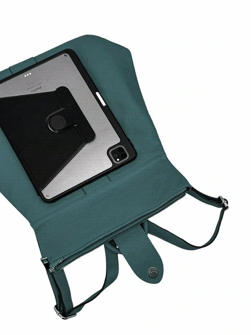 Sac à dos antivol en cuir grainé DORA Vert canard