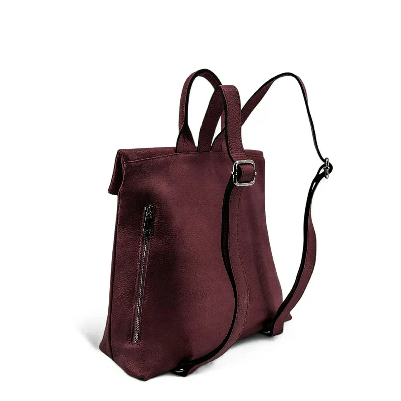 Sac à dos antivol en cuir grainé DORA Bordeaux