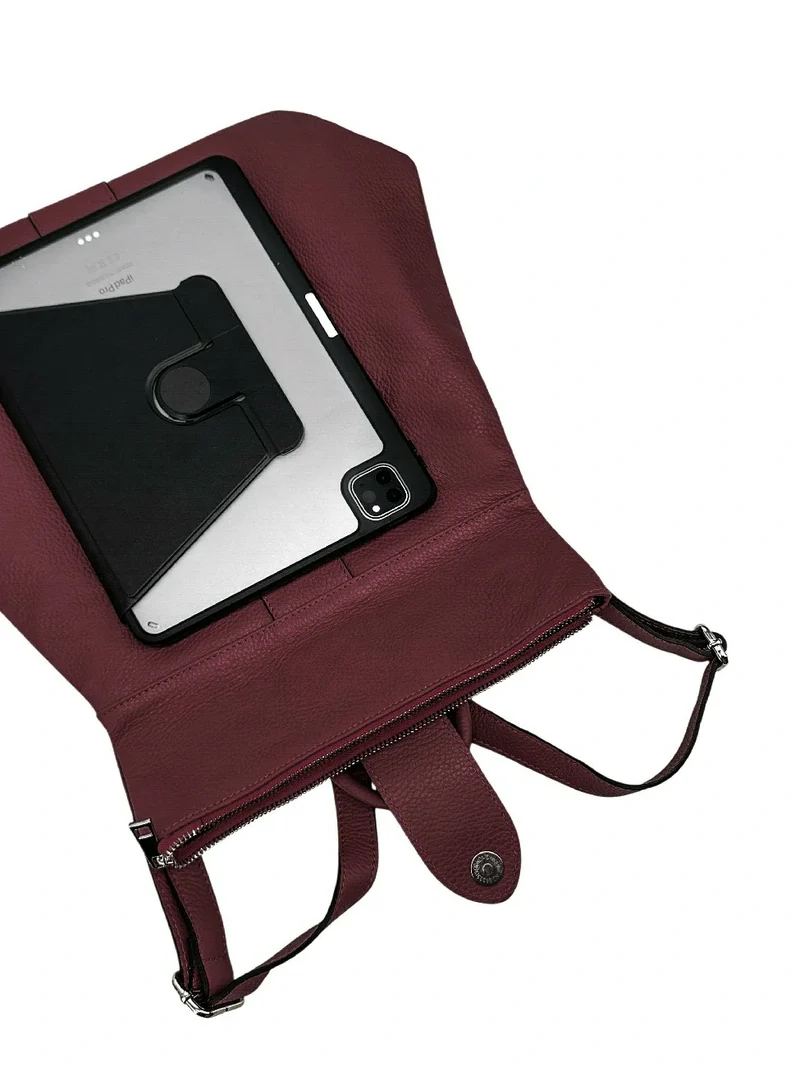 Sac à dos antivol en cuir grainé DORA Bordeaux