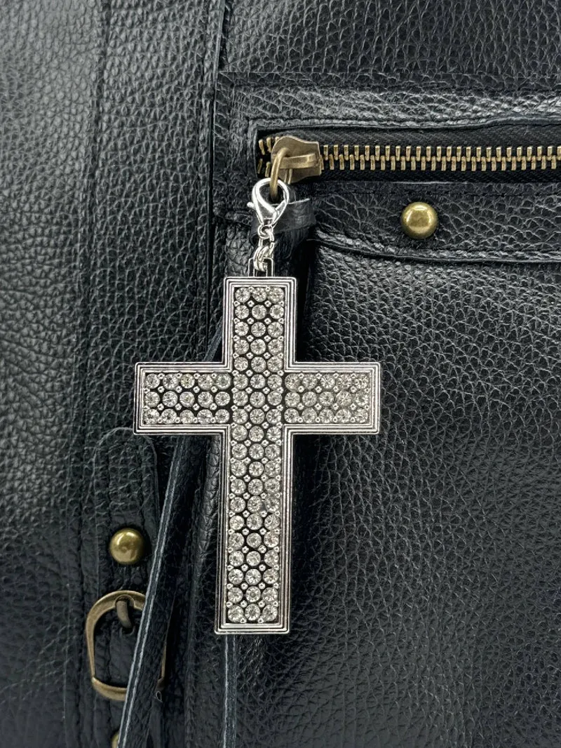 Charm de sac CROIX en métal et strass FAITH