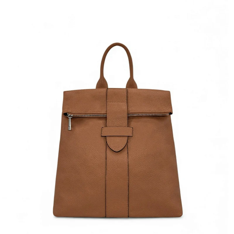 Sac à dos antivol en cuir grainé DORA Camel foncé