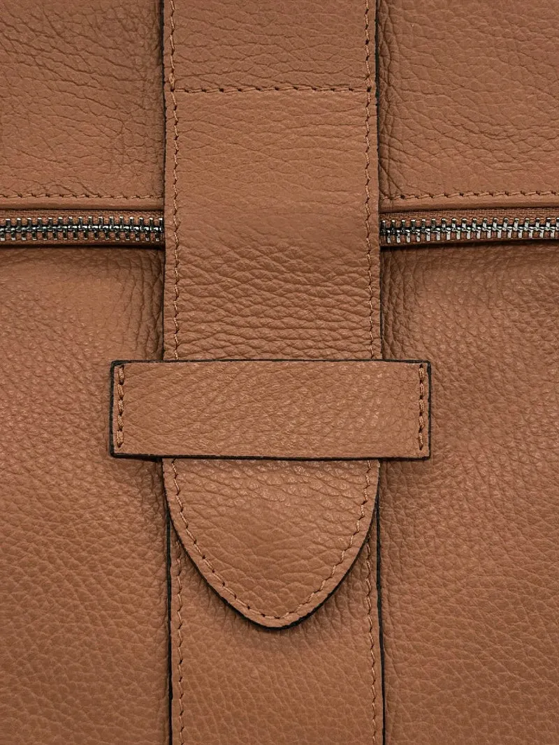 Sac à dos antivol en cuir grainé DORA Camel foncé