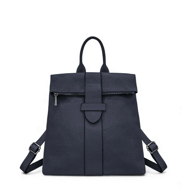 Sac à dos antivol en cuir grainé DORA Bleu marine