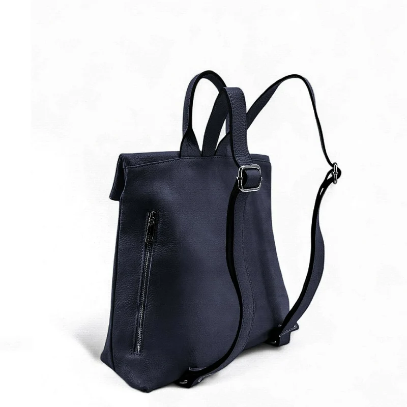 Sac à dos antivol en cuir grainé DORA Bleu marine